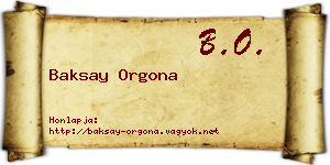 Baksay Orgona névjegykártya